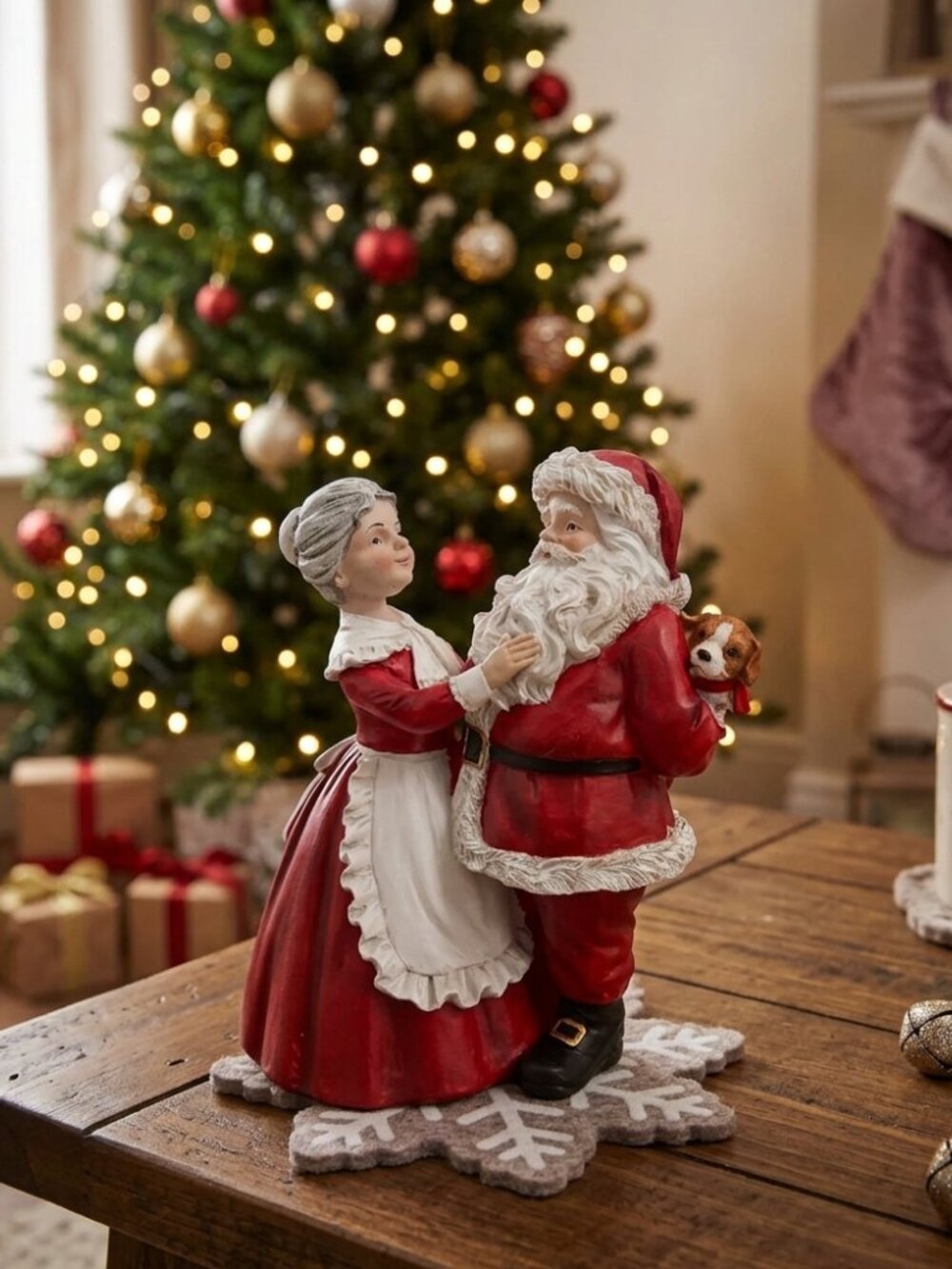 8" Regency Resin Figurine - Santa Hiding Puppy from Mrs. Claus - Christmas Decor